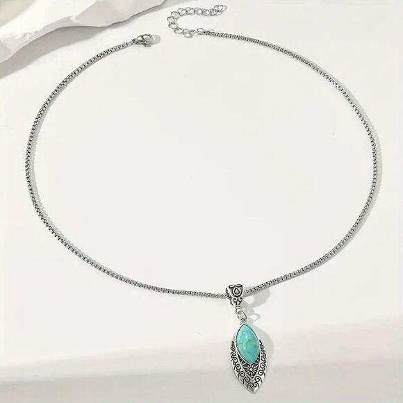 Western Boho Turquoise Pendent Necklace and Earring Set - Picture 5 of 5